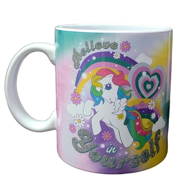 My Little Pony Mug 20 OZ Believe in Yourself Rainbow Pastel Unicorn Glitter Cup - Picture 1 of 4